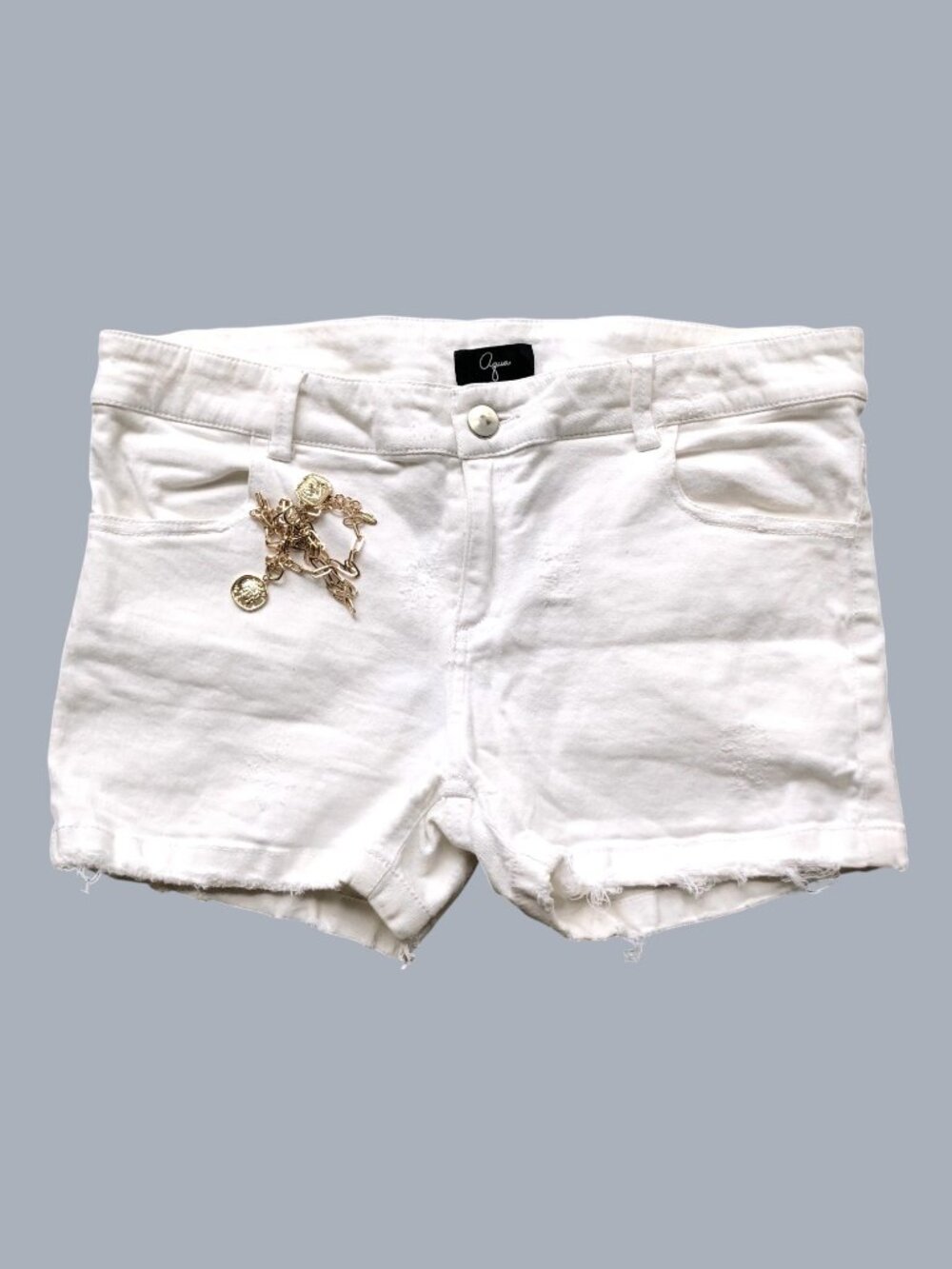 White Denim Shorts Cotton Mid Rise aqua (29)